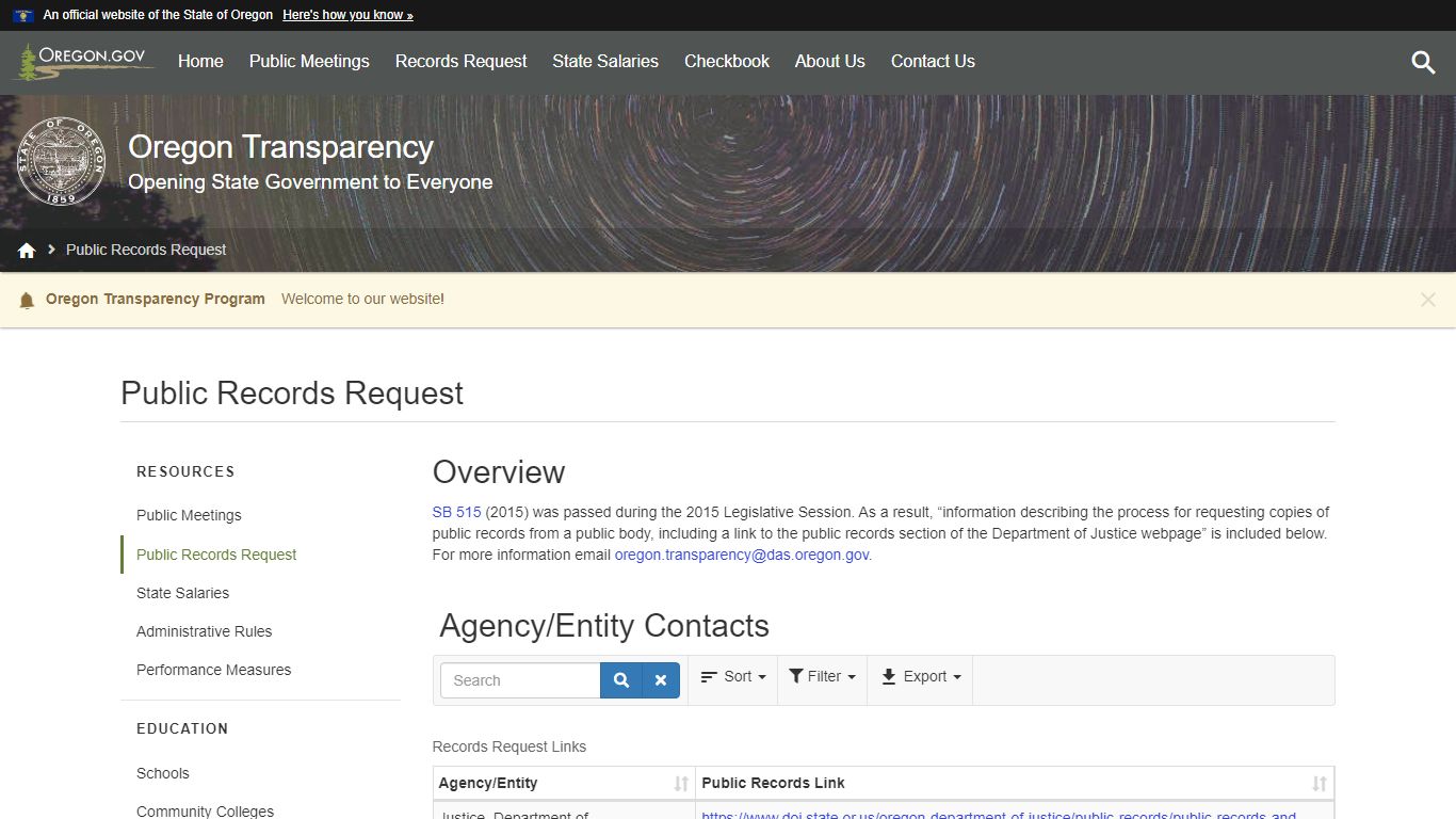 Oregon Transparency : Public Records Request : State of Oregon