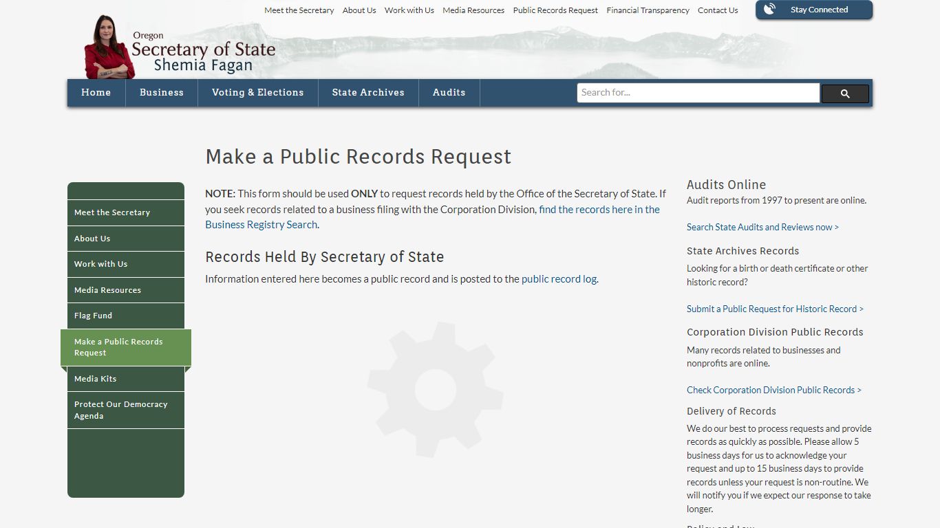 State of Oregon: Oregon Secretary of State - Make a Public Records Request