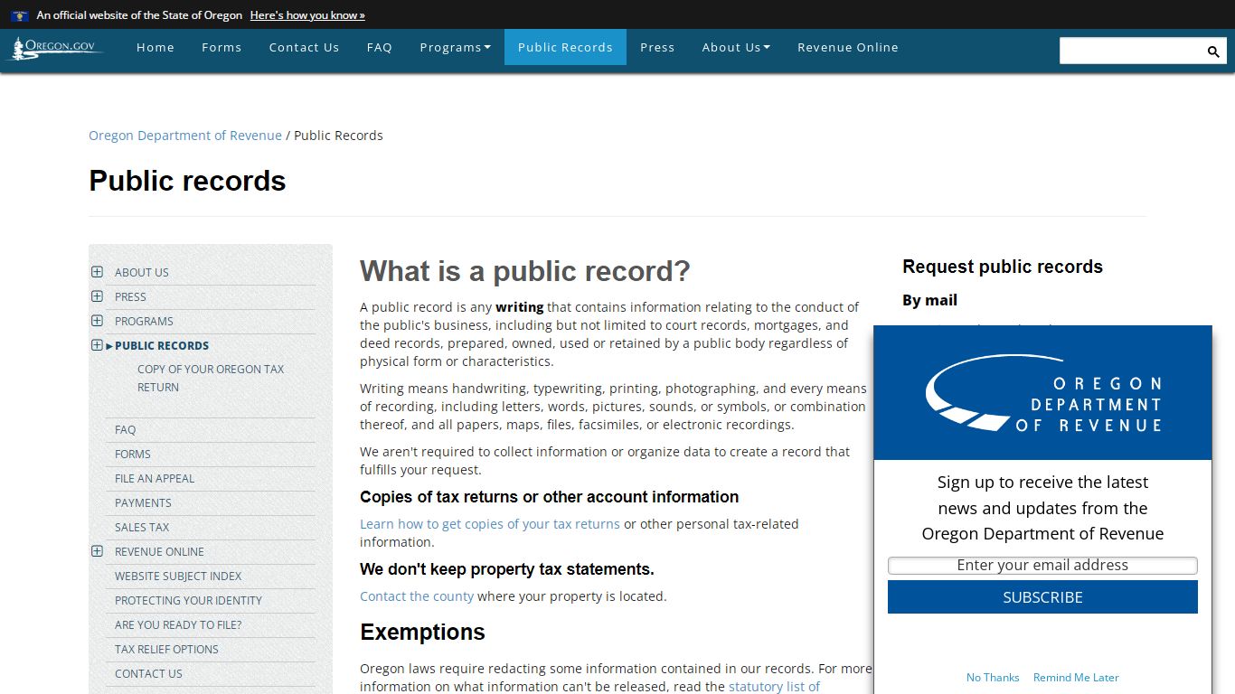 State of Oregon: Public Records - Public records