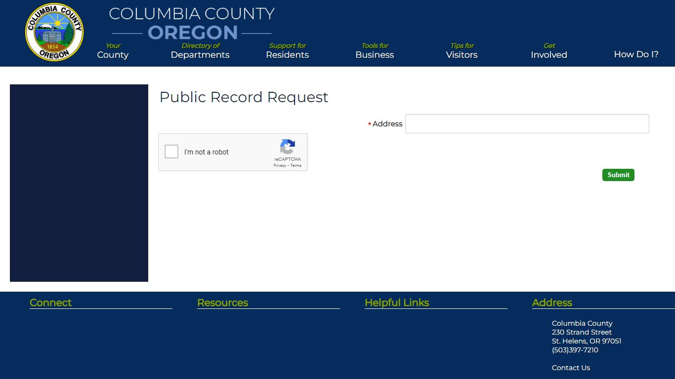 Public Record Request - Columbia County, Oregon